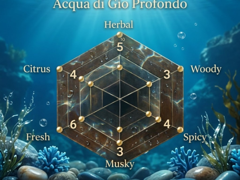 scent radar showing aquatic citrus woody fresh musky fragrance profile aqua profondo inspired