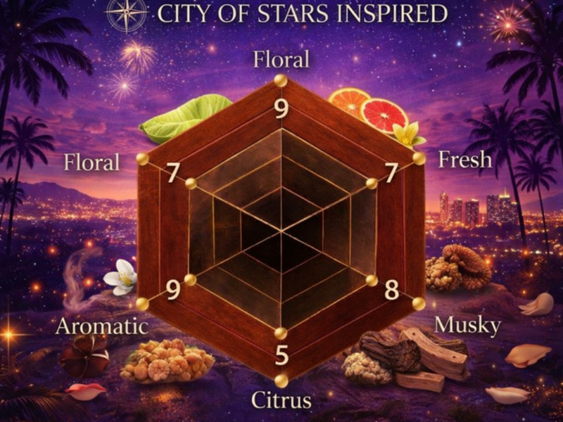 City of Stars inspired perfume scent radar citrus floral musky aromatic fresh woody fragrance profile
