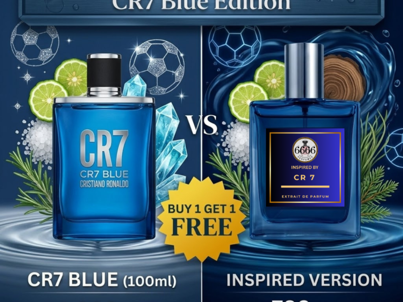 CR7 Blue perfume vs inspired perfume by 6666 Perfumes showing price comparison and extrait concentration