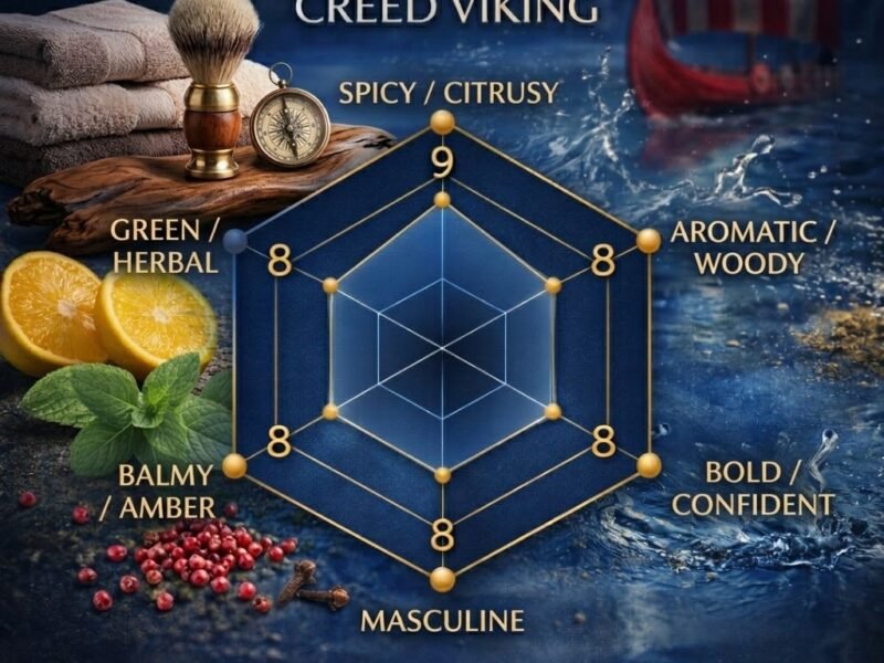Creed Viking inspired scent radar showing spicy citrus woody aromatic masculine profile