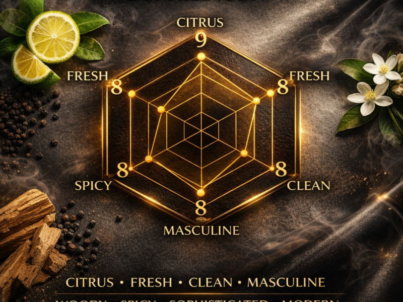 Dunhill Icon scent radar chart fresh citrus aromatic woody fragrance performance projection longevity