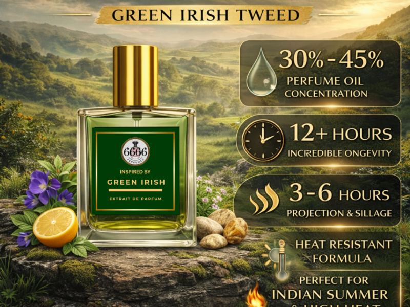 Green Irish Tweed inspired extrait perfume long lasting fresh green woody fragrance performance chart