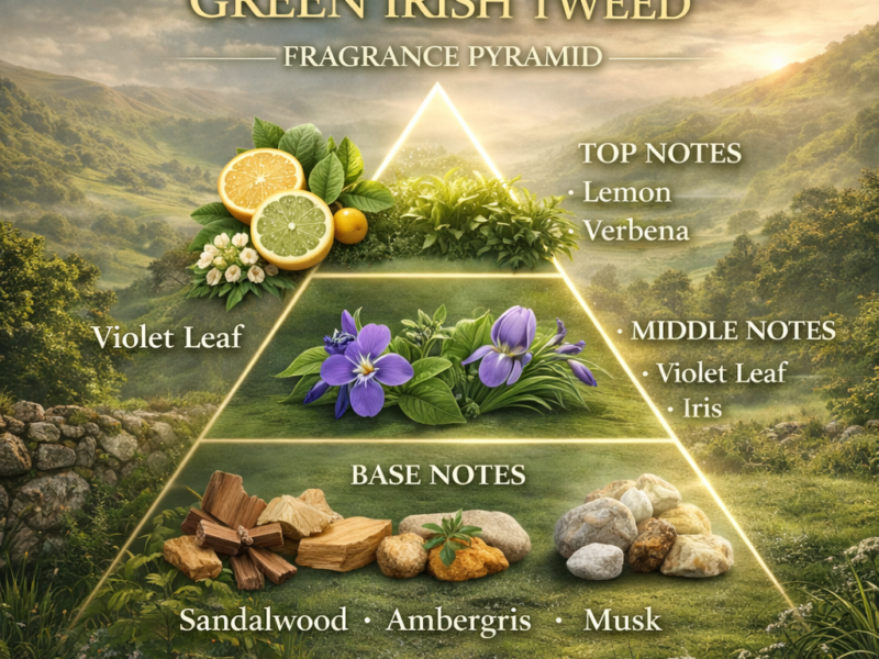Green Irish Tweed fragrance notes pyramid lemon verbena iris violet leaf sandalwood ambergris