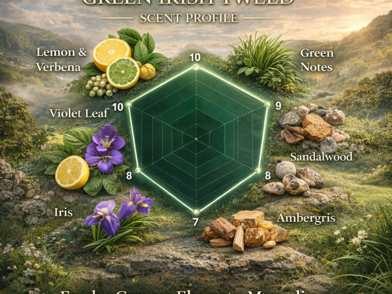 Green Irish Tweed scent profile radar chart fresh green citrus woody musk fragrance