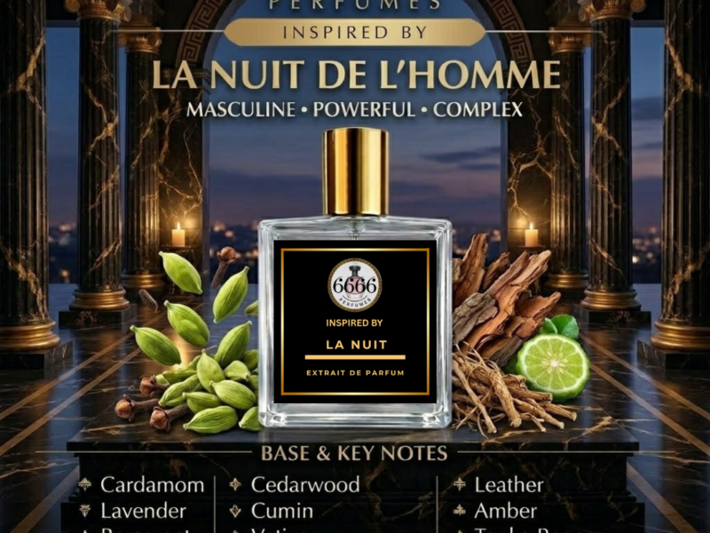 La Nuit De Lhomme inspired perfume key notes cardamom lavender cedar vetiver coumarin long lasting India