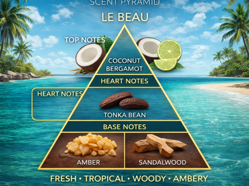 Le Beau inspired perfume scent pyramid coconut bergamot tonka amber sandalwood India