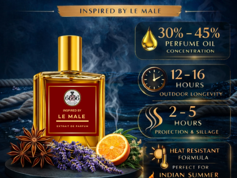 Le Male inspired perfume 12 hours longevity 30 to 45 percent oil concentration high heat performance