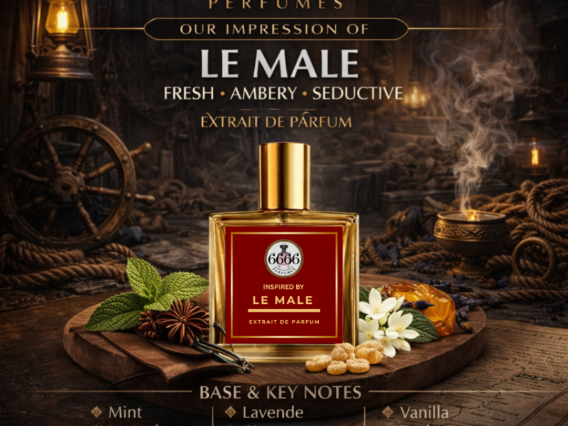Le Male inspired perfume 6666 extrait de parfum fresh amber vanilla fragrance bottle