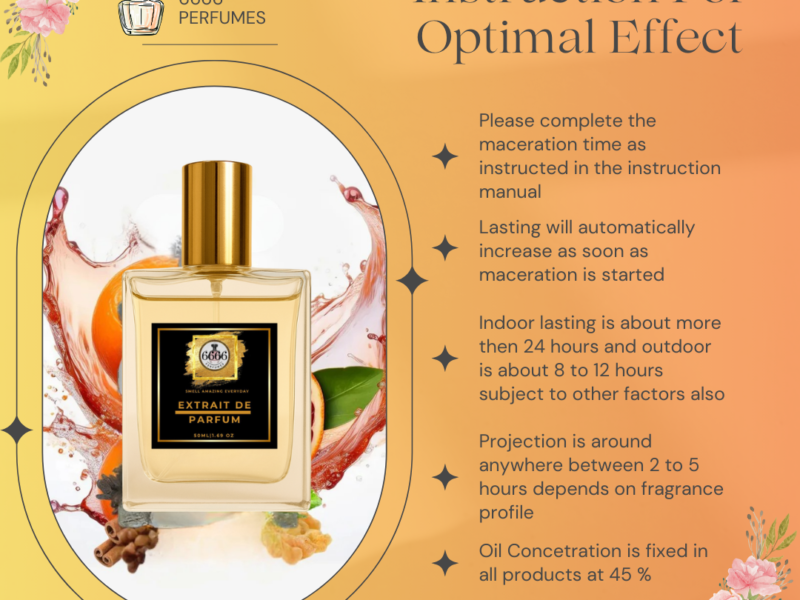 Extrait de parfum performance guide showing longevity projection and oil concentration 30% to 45%
