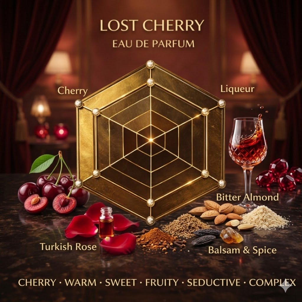 lost cherry inspired perfume scent radar sweetness projection longevity chart