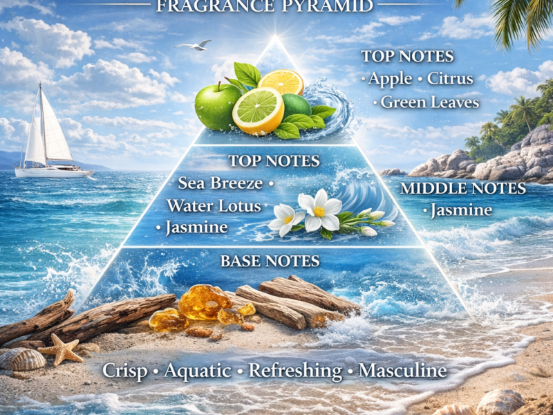 Nautica Voyage inspired perfume notes pyramid green apple aquatic lotus musk cedar