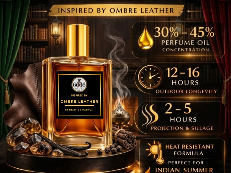 long lasting leather perfume India high heat Indian summer Ombre Leather inspired extrait 30 to 45 percent oil