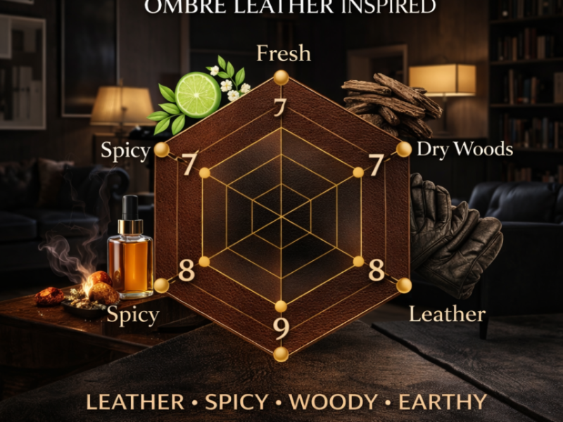 Ombre Leather inspired perfume profile leather amber woody long lasting fragrance India scent radar