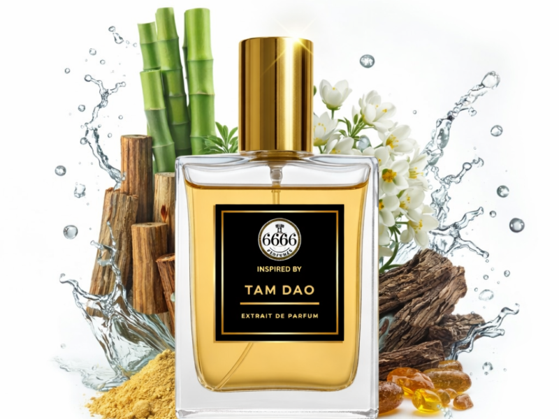 tam dao inspired perfume bottle 6666 extrait sandalwood clean white background product shot