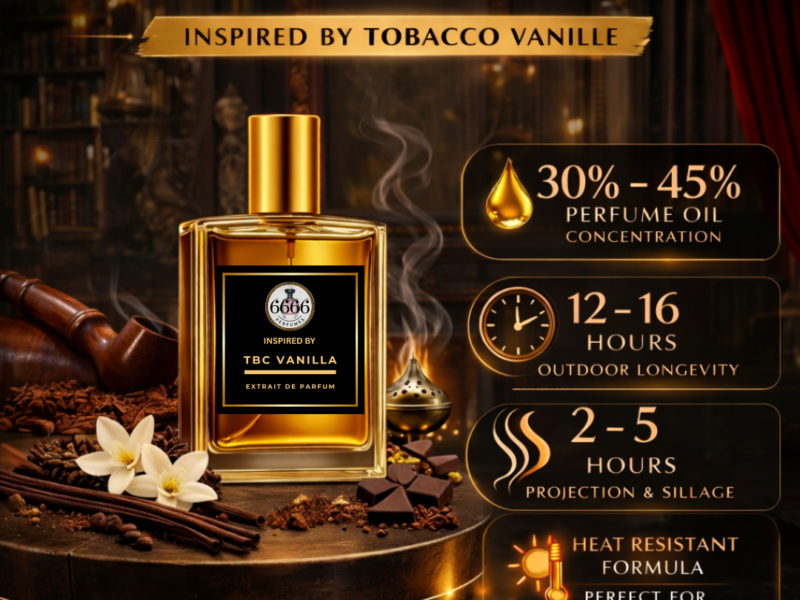 long lasting tobacco vanilla perfume India extrait 30 to 45 percent oil concentration strong projection