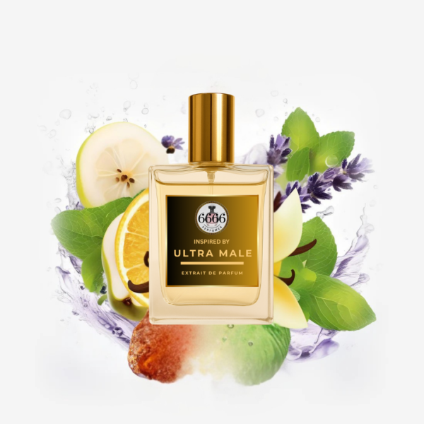 Ultra Male inspired perfume by 6666perfumes featuring sweet vanilla, pear and amber notes in high concentration extrait formula.