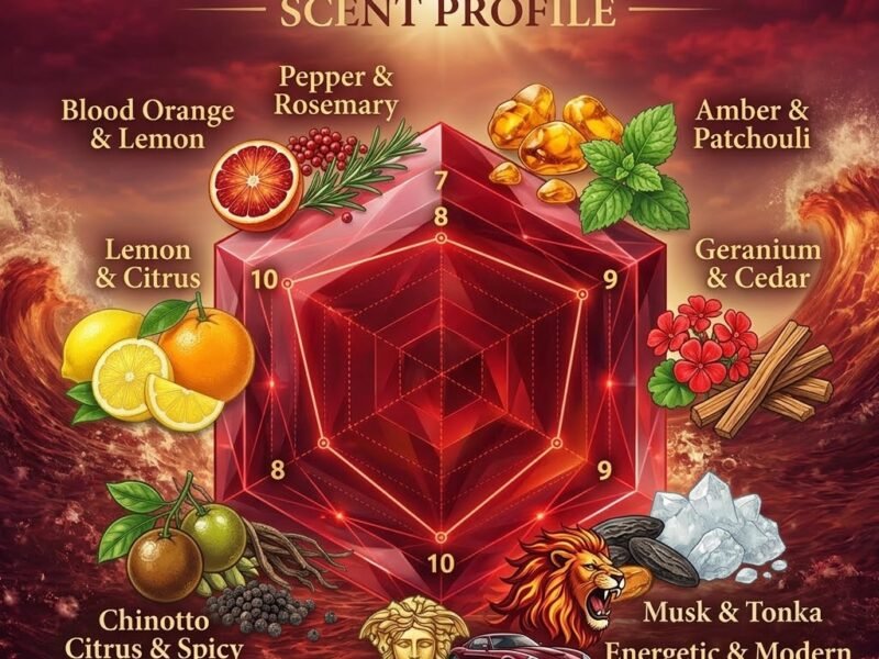 Versace Eros Flame Inspired Perfume Scent Profile Radar Chart showing spicy citrus woody fragrance profile