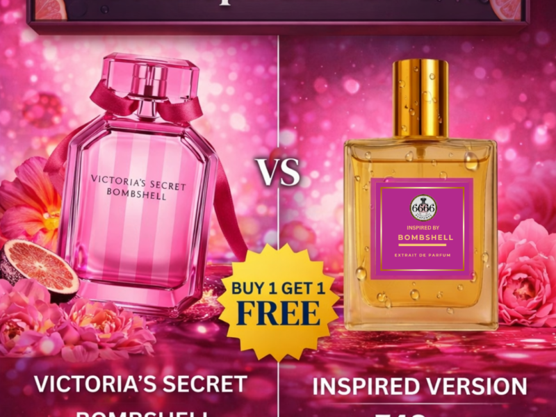 Victoria's Secret Bombshell vs Bombshell inspired perfume by 6666 Perfumes showing price comparison and extrait de parfum concentration