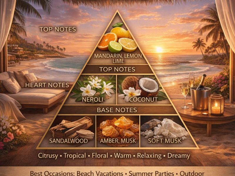 California Dream scent pyramid mandarin lemon neroli coconut sandalwood amber musk fragrance notes