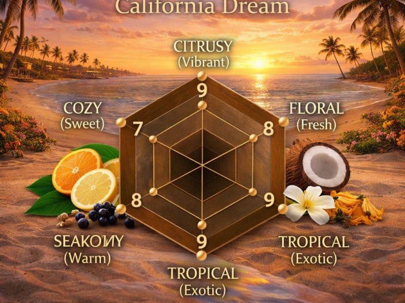 California Dream scent radar citrus floral tropical sweet warm fragrance profile chart