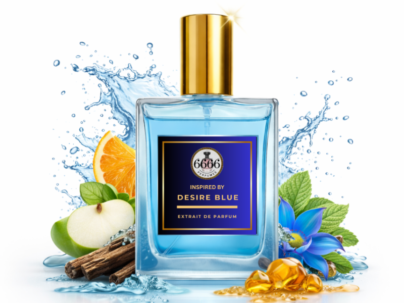 Dunhill Desire Blue inspired perfume by 6666 Perfumes with light blue liquid extrait de parfum bottle