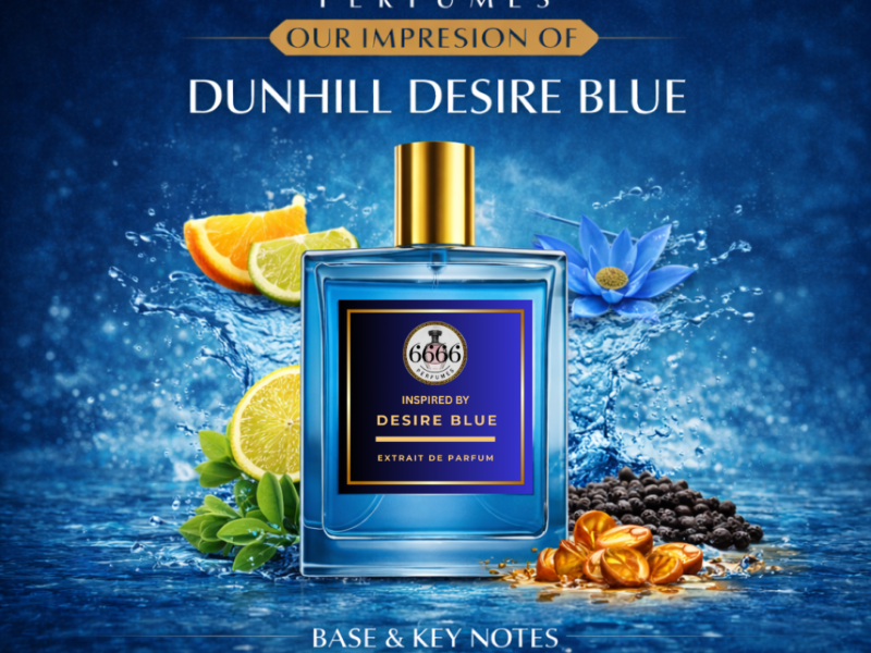 Dunhill Desire Blue inspired perfume bottle with blue water splash citrus and lotus notes
