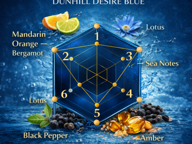 Scent radar of Dunhill Desire Blue inspired perfume showing fresh citrus aquatic masculine profile