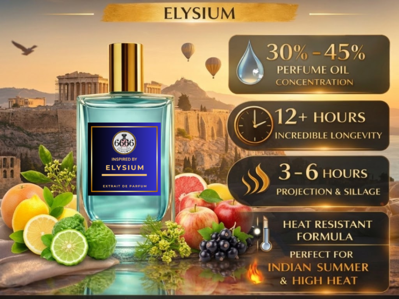 Elysium inspired perfume long lasting performance India heat resistant fragrance