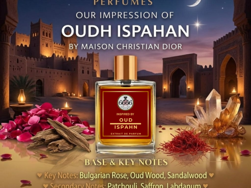 Oud Ispahan inspired perfume notes Bulgarian rose oud wood saffron sandalwood fragrance profile