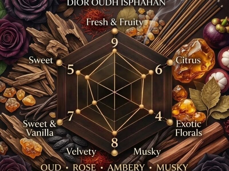 oud isphan scent profile radar chart rose oud woody smoky perfume strength