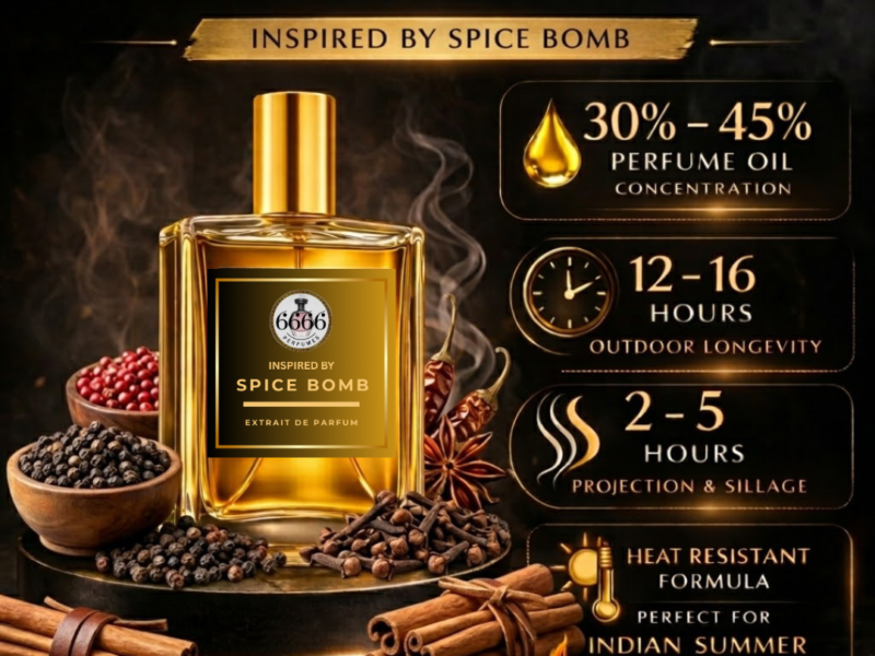 long lasting spicy perfume India high heat Indian summer Spicebomb inspired extrait 30 to 45 percent oil
