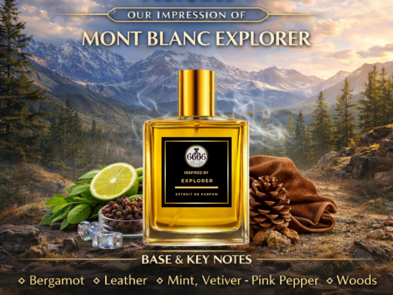 6666 perfumes Mont Blanc Explorer inspired extrait de parfum with bergamot leather vetiver woody notes
