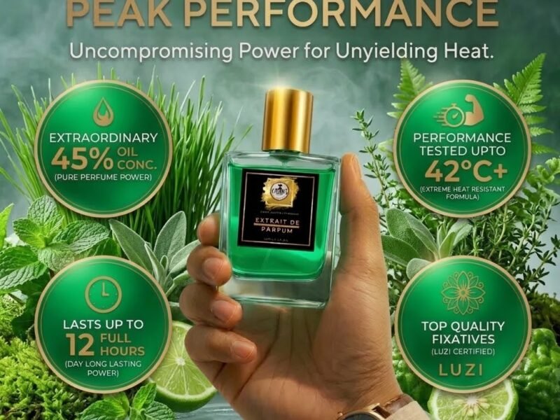 Fresh green citrus extrait de parfum for Indian Summer high heat performance 30% to 45% oil concentration long lasting fragrance