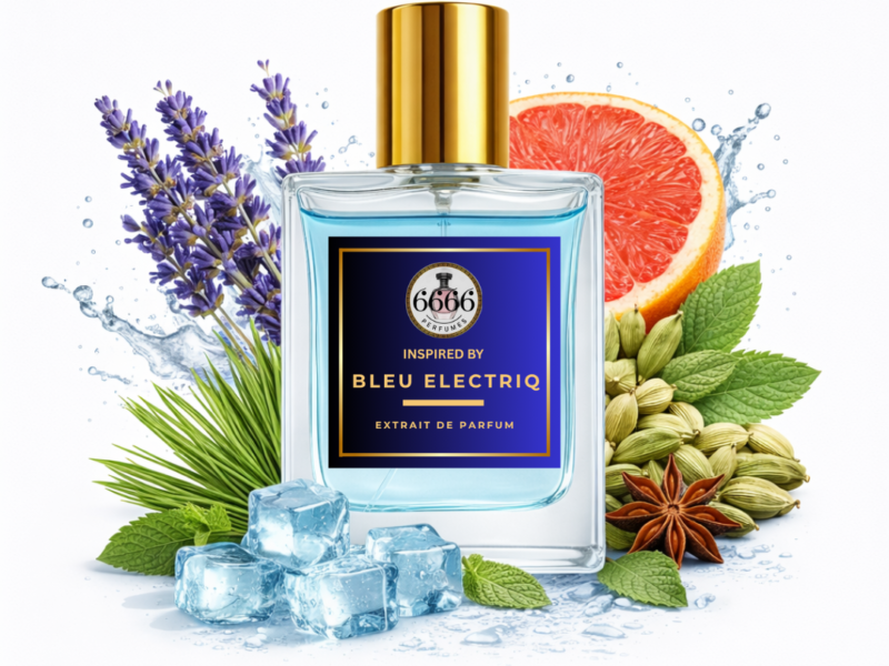 Bleu Electrique inspired perfume clean white background product image grapefruit lavender cardamom fresh fragrance men