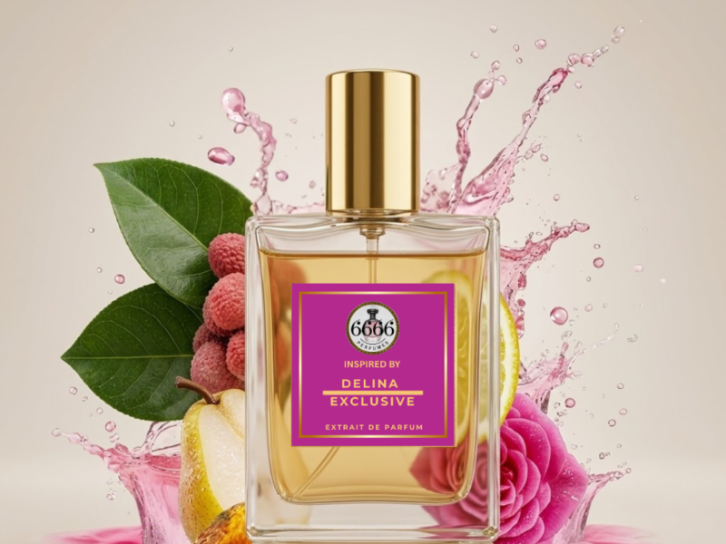 delina exclusif inspired perfume ingredients lychee pear rose vanilla amber musk fragrance composition visual