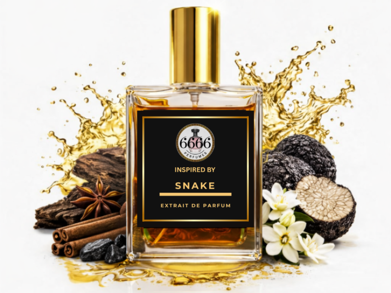 voice of the snake inspired perfume bottle white background 6666 extrait oud spicy woody