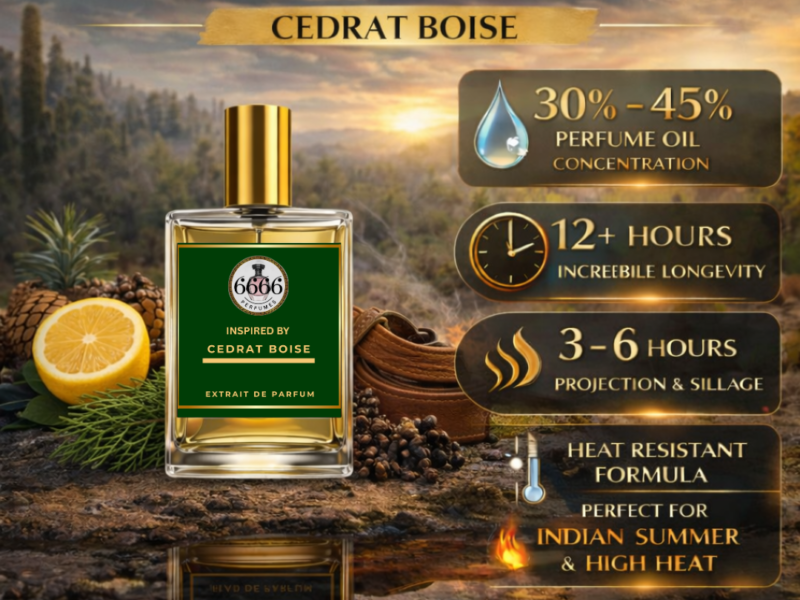long lasting perfume India high heat performance citrus woody extrait