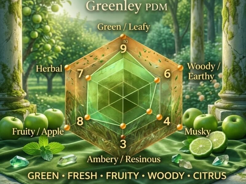 scent radar showing citrus green apple woody musky fresh fragrance profile greenley inspired