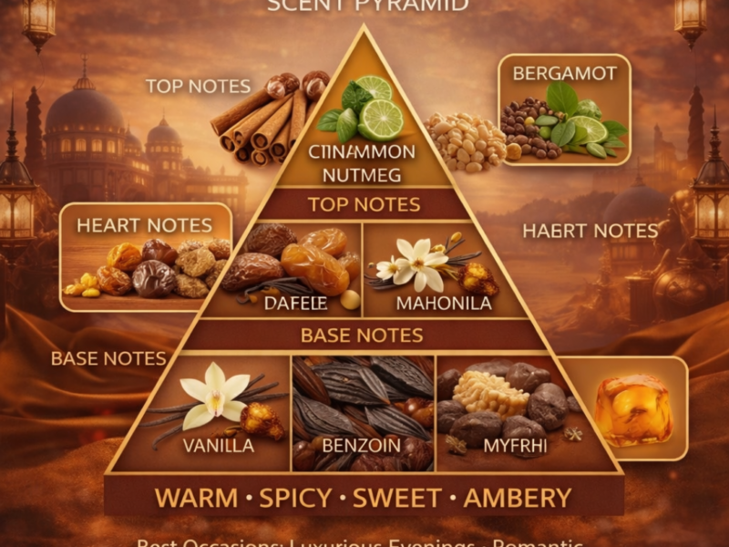 Khamrah inspired perfume scent pyramid cinnamon nutmeg dates praline vanilla amber oud notes