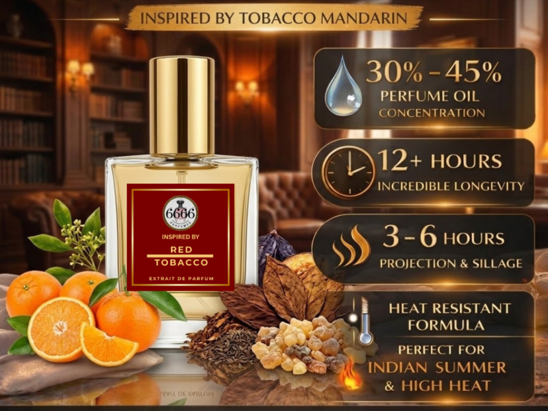 Tobacco Mandarin inspired perfume long lasting performance Indian climate high heat resistant