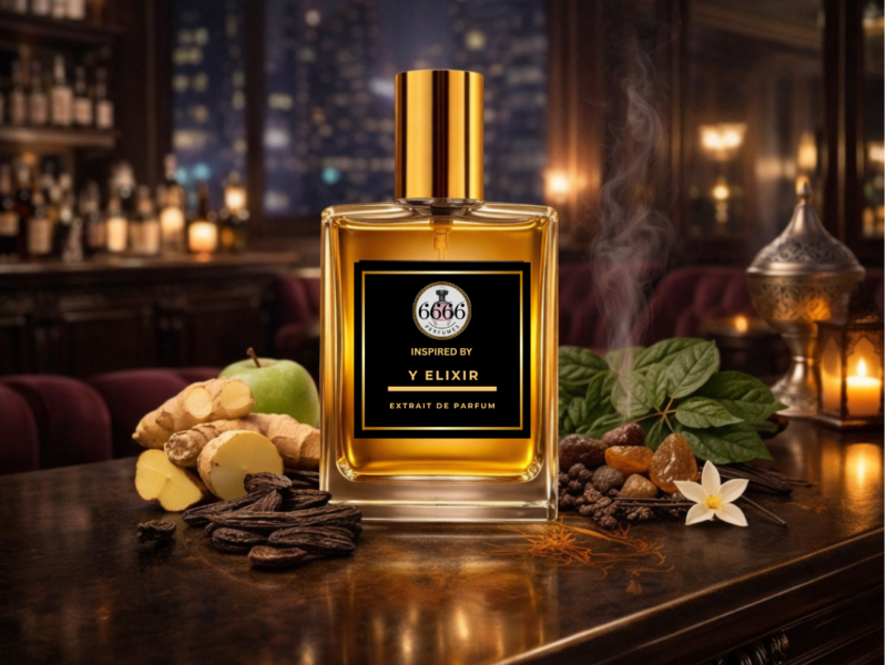 Y Elixir inspired perfume luxury lifestyle bar night setting India golden bottle