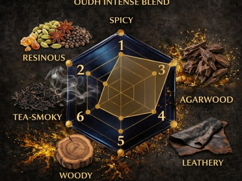 Gucci Intense Oud scent radar spicy woody resinous leathery smoky oud fragrance profile chart