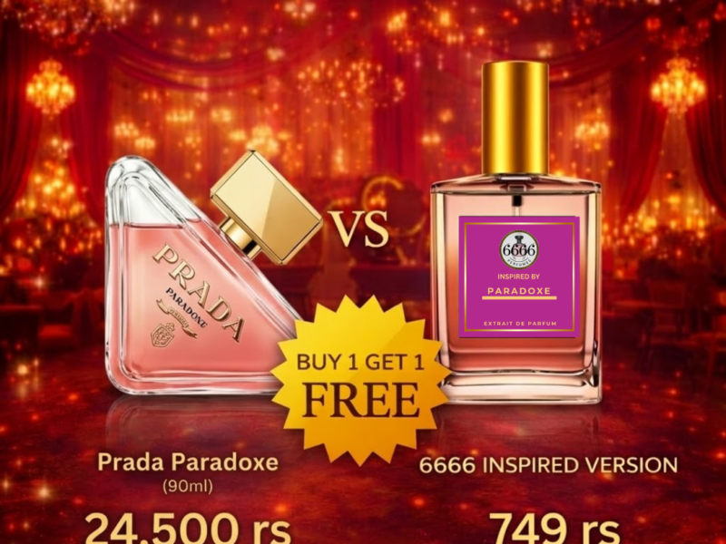 comparison between prada paradoxe original perfume and 6666 inspired version showing affordable option under 1000