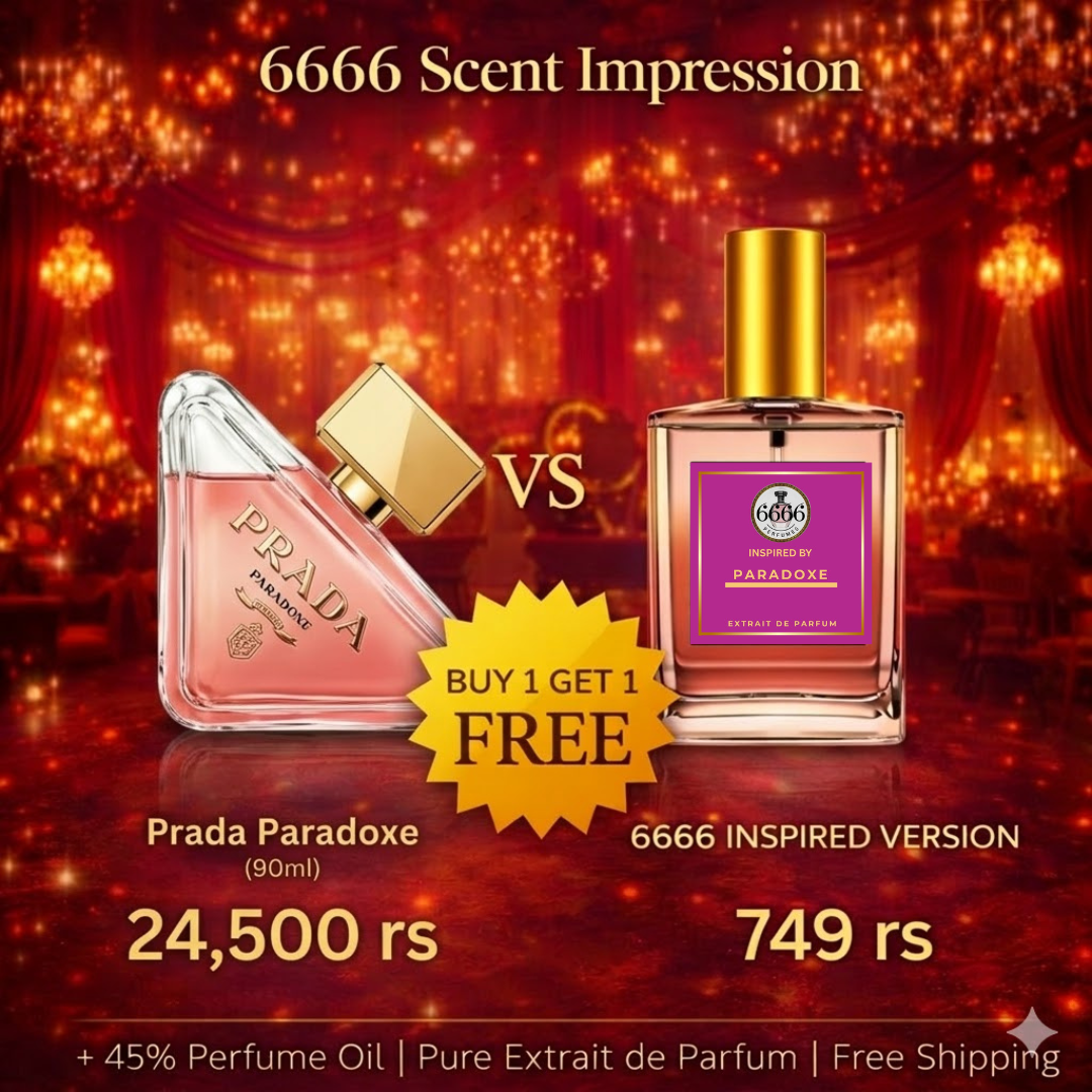 comparison between prada paradoxe original perfume and 6666 inspired version showing affordable option under 1000