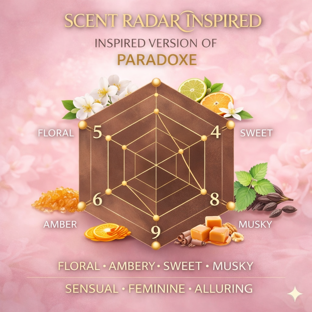 scent radar showing floral sweet amber musky vanilla feminine fragrance profile