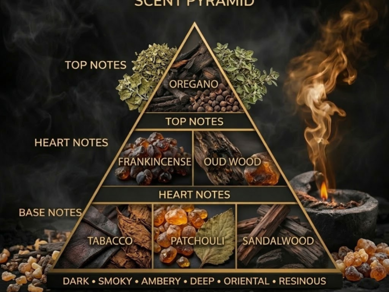 Amouage Outlands scent pyramid notes oregano frankincense oud tobacco patchouli sandalwood breakdown